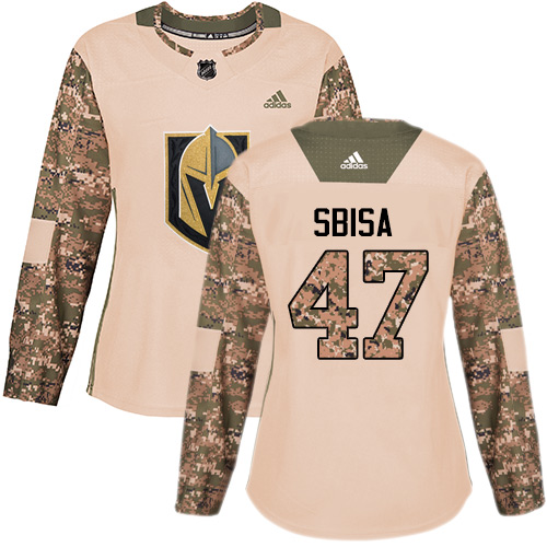 Adidas Golden Knights #47 Luca Sbisa Camo Authentic Veterans Day Women's Stitched NHL Jersey - Click Image to Close